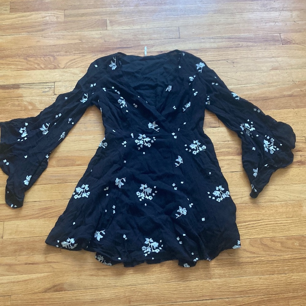 Free People Floral Embroidered Dress With Bell Sleeves